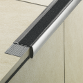 Schluter-TREP-GLK-S Retrofit Brushed Stainless Steel Narrow Stair Nosing Profile With R10 Anti-Slip Tread 2.5m