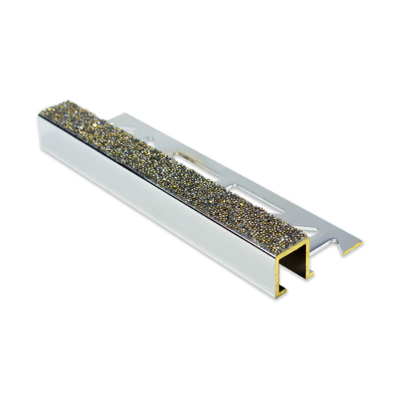 Diamond Sand Square Edge Silver Tile Trim 11mm 2 5m Length Luxury Tile Trim Diamond Sand Square Edge Silver 11mm 2 5m Length